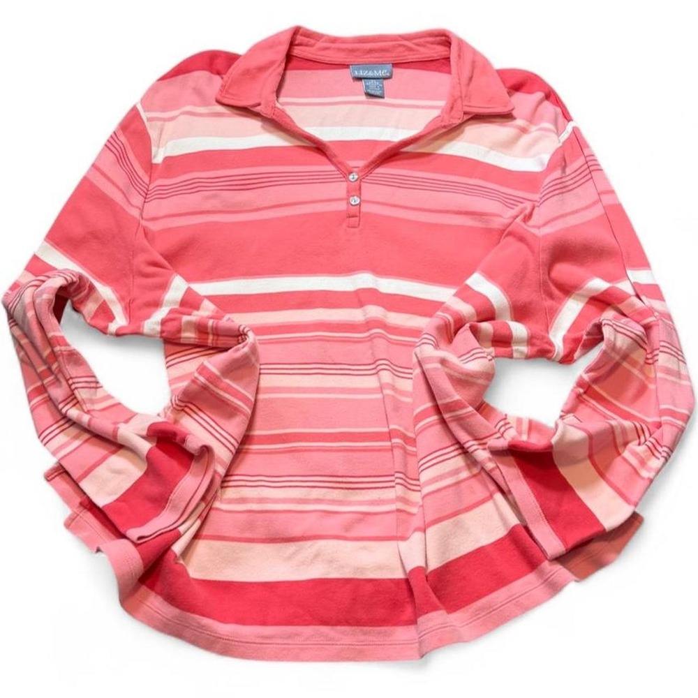 Vintage 90s Liz & Me Pink Striped Rugby Shirt, Women's Size 3X